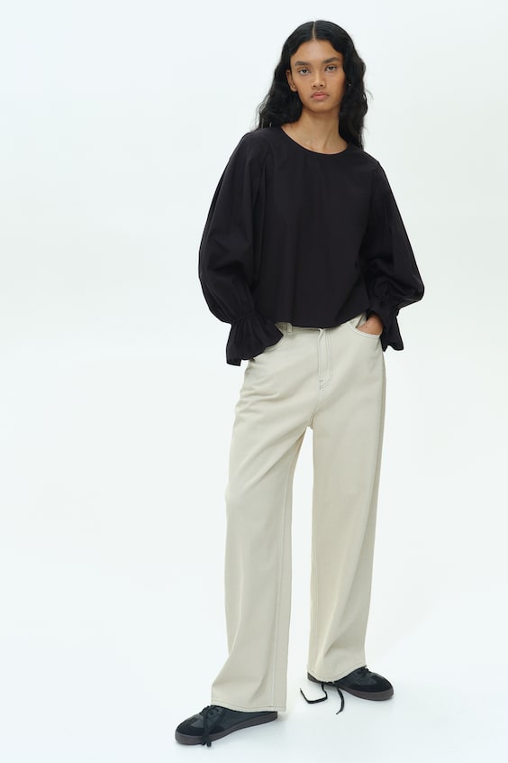 HM Baumwollbluse mit Bindedetail Bis zu 50% Rabatt