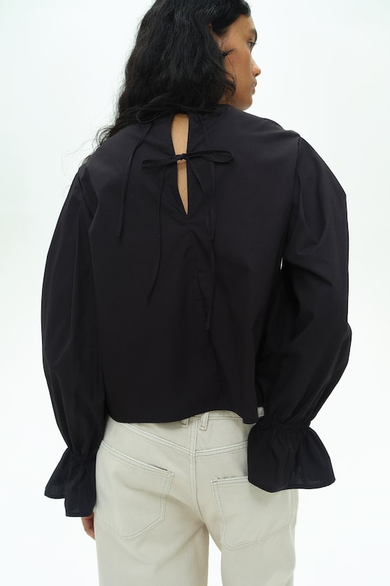 HM Baumwollbluse mit Bindedetail Bis zu 50% Rabatt