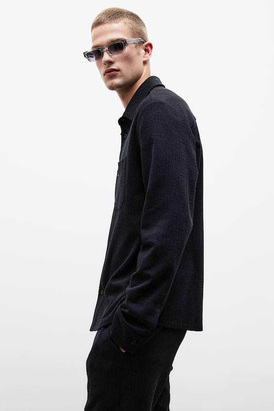 HM Overshirt mit Struktur in Regular Fit Black Friday Preise