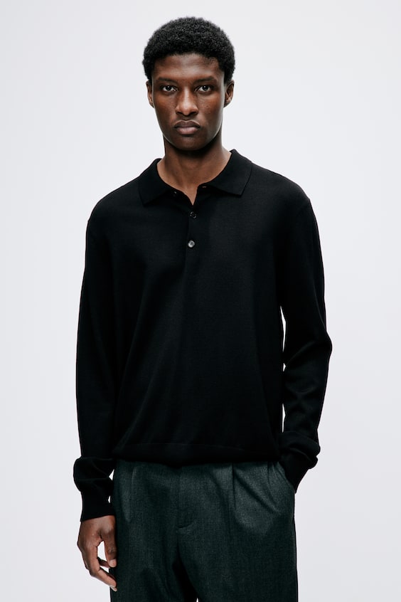 HM Feinstrick-Poloshirt in Slim Fit im Angebot