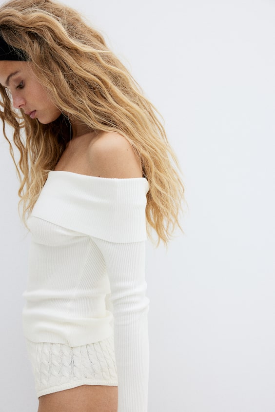 HM Schulterfreies Shirt in Rippstrick Online Outlet