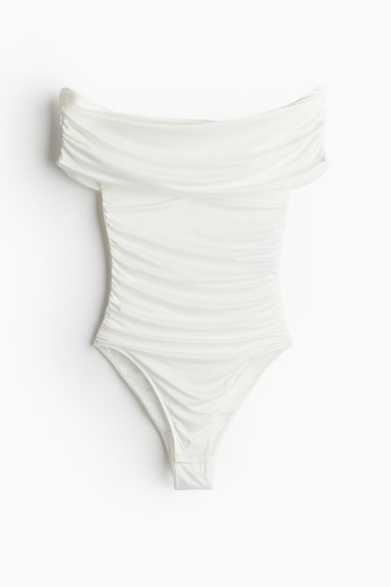 HM Schulterfreier Body mit Raffungen Sonderangebot der Fabrik