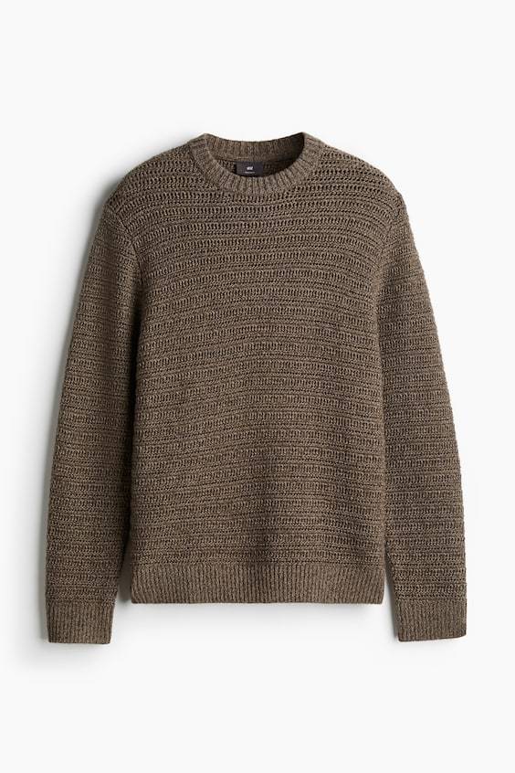 HM Pointellestrick-Pullover aus Wollmix Regular Fit Letzter Tag