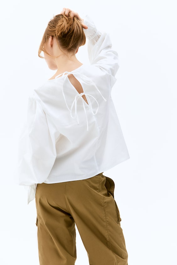 HM Baumwollbluse mit Bindedetail Günstiger Verkauf
