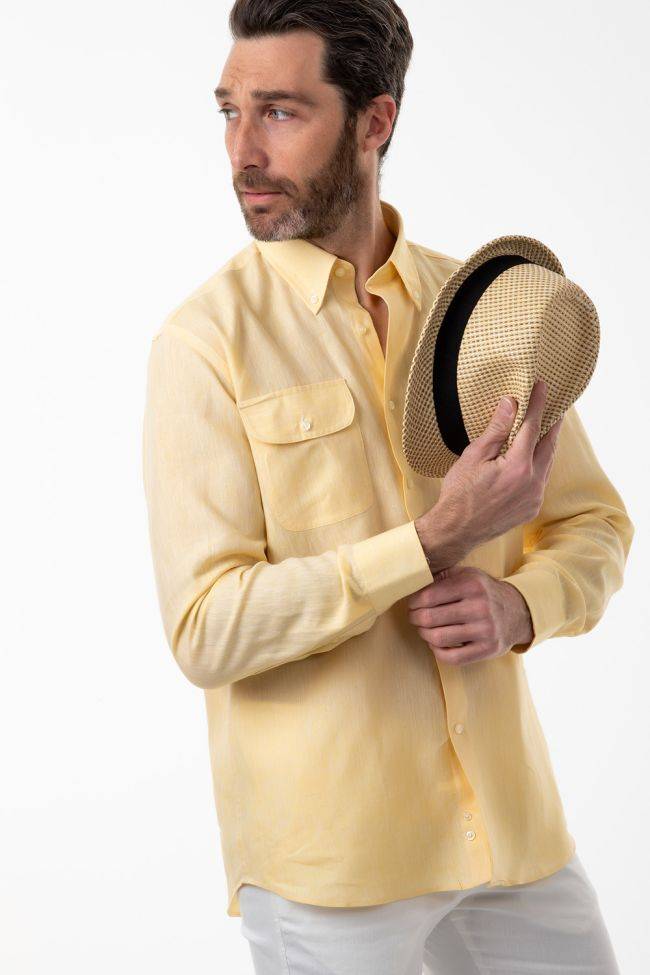 aplomb Hemd Herren Aplomb Classic Einfarbig 100% Leinen kragen Button-Down Lange Ärmel Exklusive Angebote