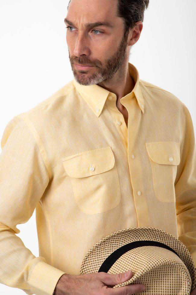aplomb Hemd Herren Aplomb Classic Einfarbig 100% Leinen kragen Button-Down Lange Ärmel Exklusive Angebote