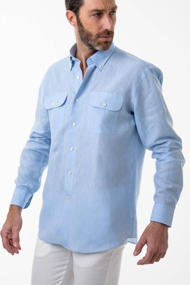 aplomb Hemd Herren Aplomb Classic Einfarbig 100% Leinen kragen Button-Down Lange Ärmel Black Friday