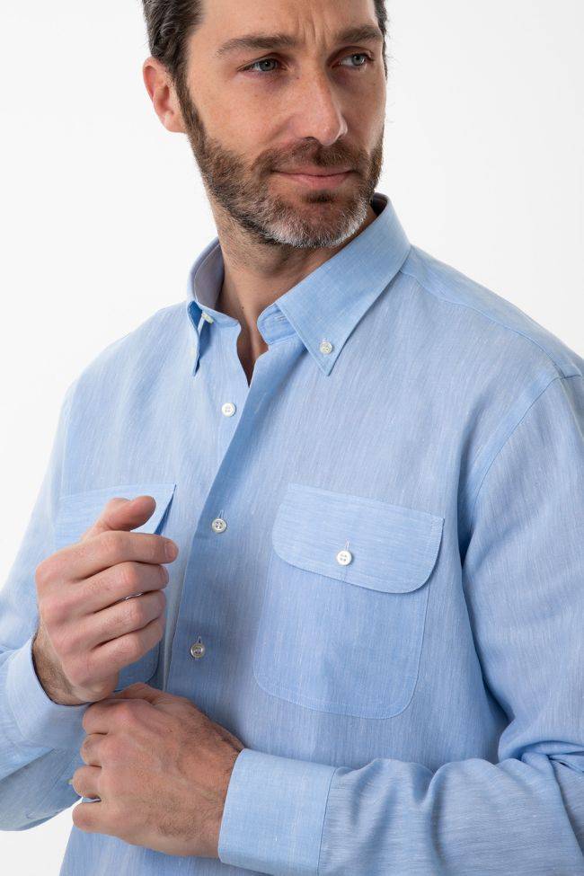 aplomb Hemd Herren Aplomb Classic Einfarbig 100% Leinen kragen Button-Down Lange Ärmel Black Friday