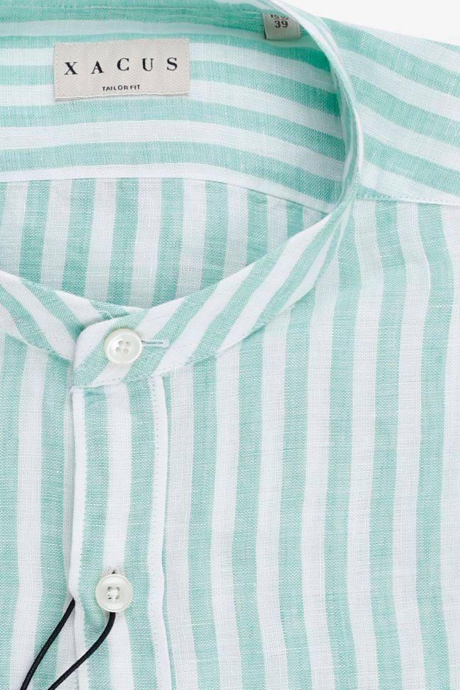 xacus Hemd Herren Xacus Regular Streifen 100% Leinen kragen Mandarinkragen Lange Ärmel Valentinstagsangebot