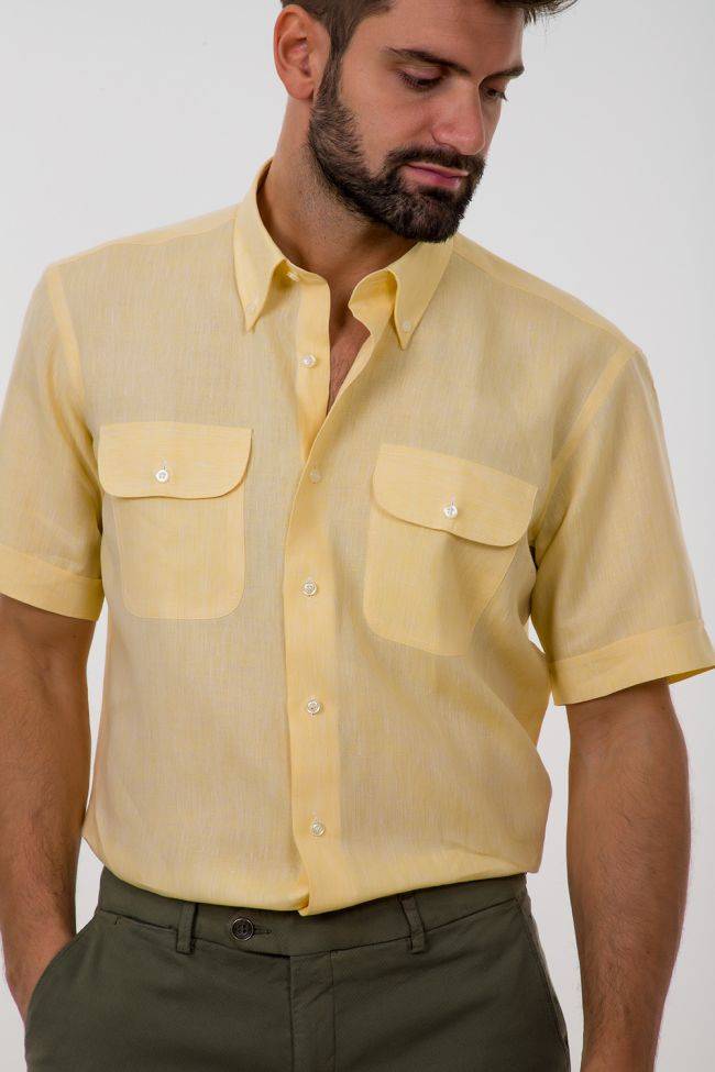 aplomb Hemd Herren Aplomb Classic Einfarbig 100% Leinen kragen Button-Down Kurze Ärmel Bis zu 65% Rabatt