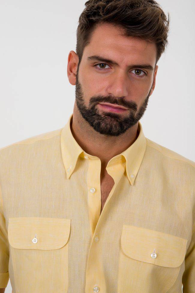 aplomb Hemd Herren Aplomb Classic Einfarbig 100% Leinen kragen Button-Down Kurze Ärmel Bis zu 65% Rabatt
