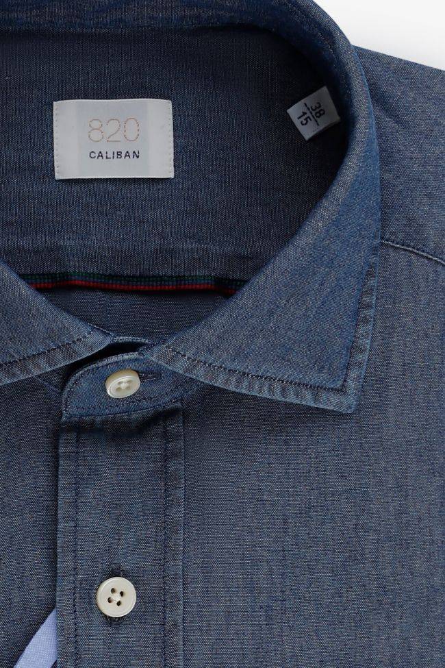 caliban Hemd Herren Caliban Regular Einfarbig 100% Baumwolle Denim Jeans kragen Französisch Lange Ärmel Limitierter Zeitrabatt