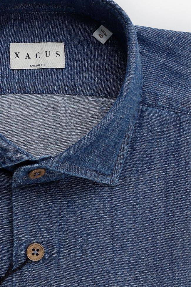 xacus Hemd Herren Xacus Regular Einfarbig 100% Baumwolle Denim Jeans kragen Französisch Lange Ärmel Sonderangebot der Fabrik