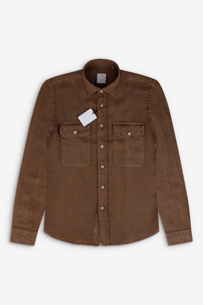 xacus Hemd Herren Xacus Regular Einfarbig 100% Leinen kragen Italienisch Lange Ärmel Speichern exportieren