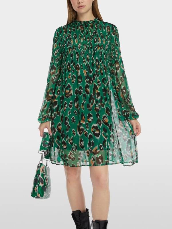 Marc Cain Gesmoktes Greo-Print-Kleid Super Rabatt
