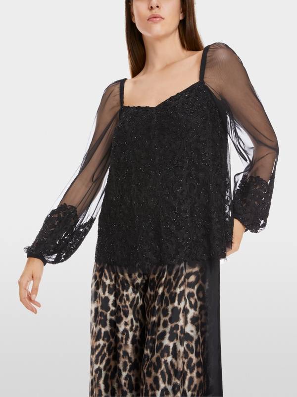 Marc Cain Spitzen-Bluse mit Perlen-Stickerei Fabrikverkauf