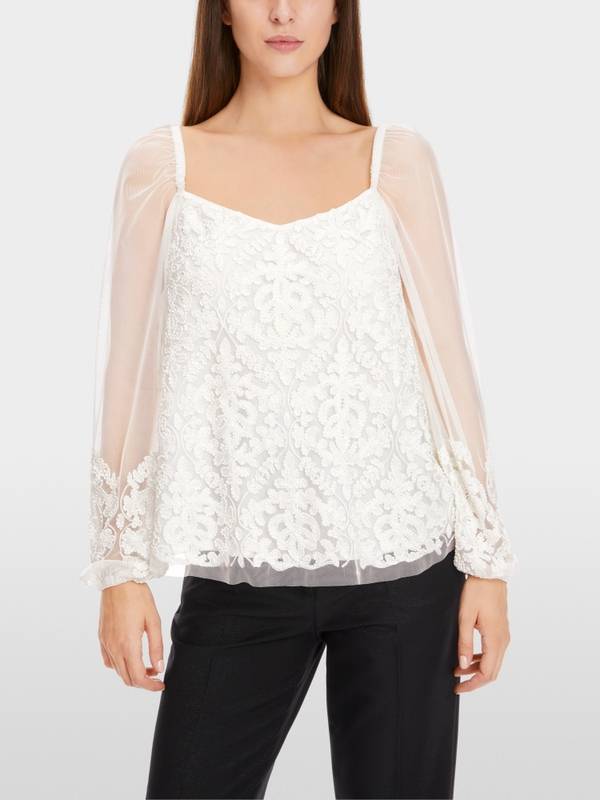 Marc Cain Spitzen-Bluse mit Perlen-Stickerei Cyber Monday