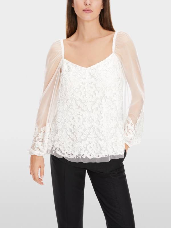 Marc Cain Spitzen-Bluse mit Perlen-Stickerei Cyber Monday