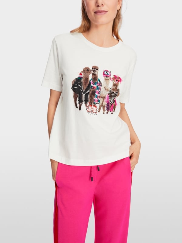 Marc Cain Baumwoll-T-Shirt mit Lama-Gang-Motiv Vatertagsangebot