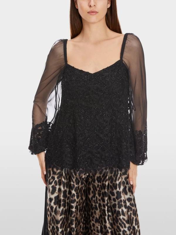 Marc Cain Spitzen-Bluse mit Perlen-Stickerei Zeitbegrenzte Promotion
