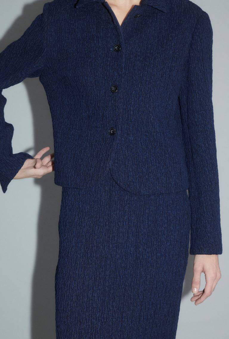Odeeh Stretch Cloqué Jacke, Indigo Zeitlich begrenztes Angebot