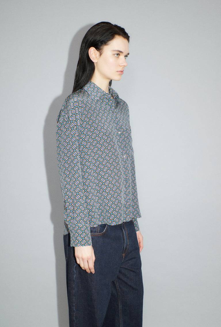 Odeeh Morphid Grid on Crepe de Chine Bluse, Lake Green Hotsell