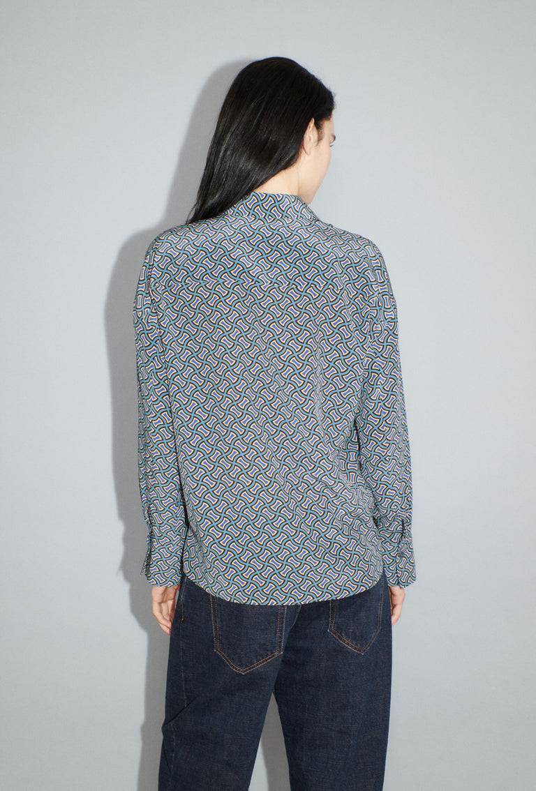 Odeeh Morphid Grid on Crepe de Chine Bluse, Lake Green Hotsell
