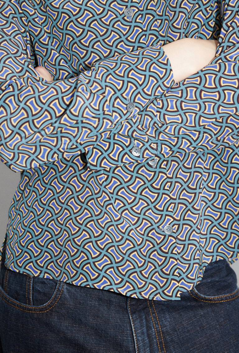 Odeeh Morphid Grid on Crepe de Chine Bluse, Lake Green Hotsell