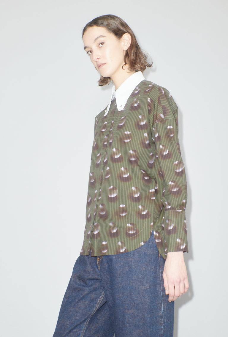 Odeeh Overprinted Stripe Bluse, Dark Olive Flash Sale