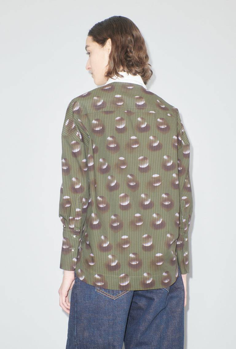 Odeeh Overprinted Stripe Bluse, Dark Olive Flash Sale