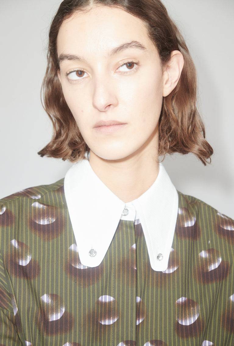 Odeeh Overprinted Stripe Bluse, Dark Olive Flash Sale