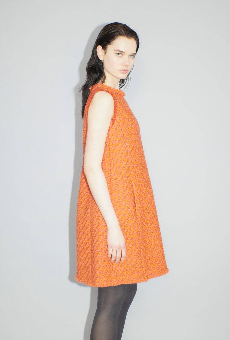 Odeeh Bouclé Tweed Kleid, Mandarin Räumungsverkauf