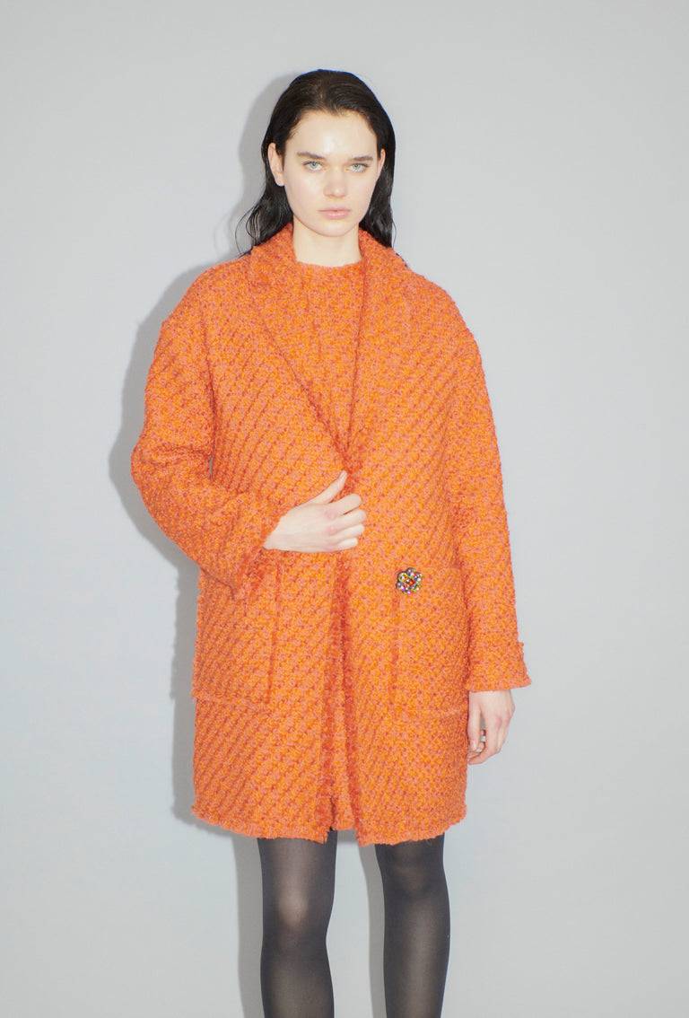 Odeeh Bouclé Tweed Kleid, Mandarin Räumungsverkauf