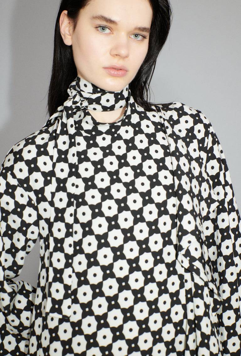 Odeeh Geometric Flowers Kleid, Black White Begrenzte Freigabe