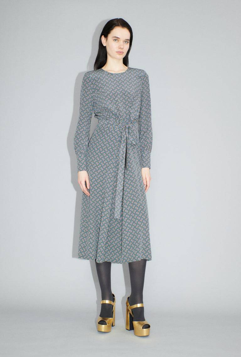Odeeh Morphid Grid on Crepe de Chine Kleid, Lake Green Letzte 3 Tage