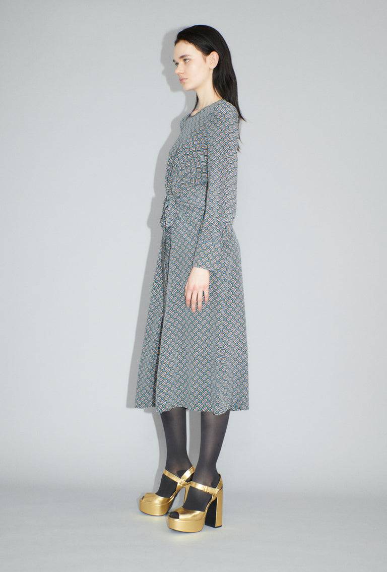 Odeeh Morphid Grid on Crepe de Chine Kleid, Lake Green Letzte 3 Tage