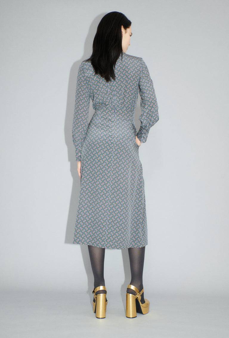 Odeeh Morphid Grid on Crepe de Chine Kleid, Lake Green Letzte 3 Tage