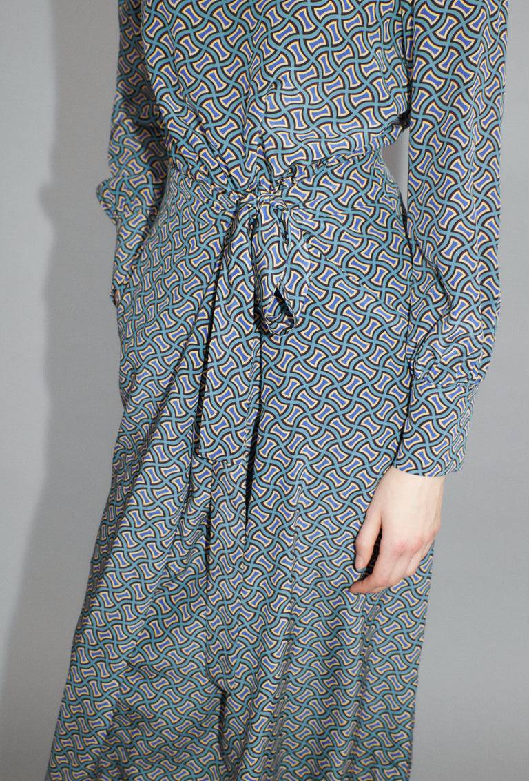 Odeeh Morphid Grid on Crepe de Chine Kleid, Lake Green Letzte 3 Tage