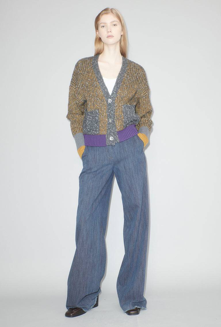 Odeeh Slub Tweed Cardigan, Olive Brown Verkauf