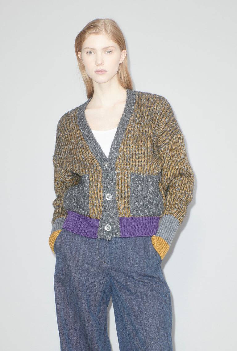Odeeh Slub Tweed Cardigan, Olive Brown Verkauf
