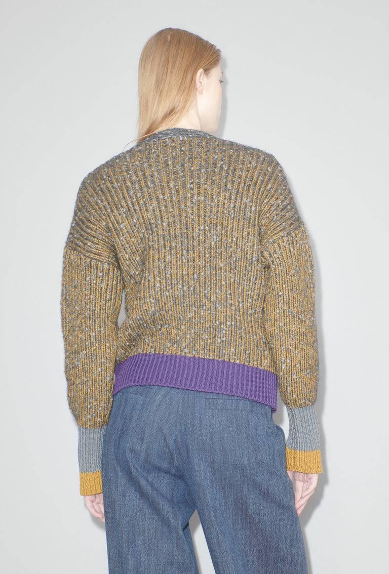 Odeeh Slub Tweed Cardigan, Olive Brown Verkauf