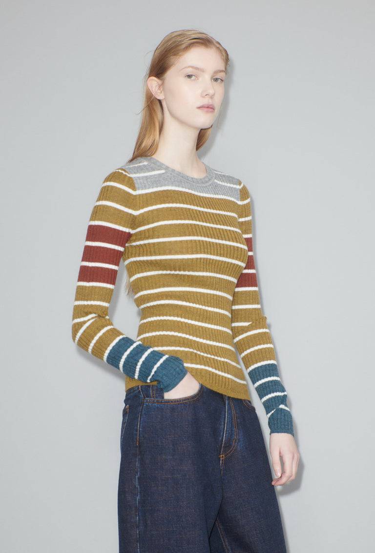 Odeeh Placed Stripe Pullover, Greengold Meist gekauft