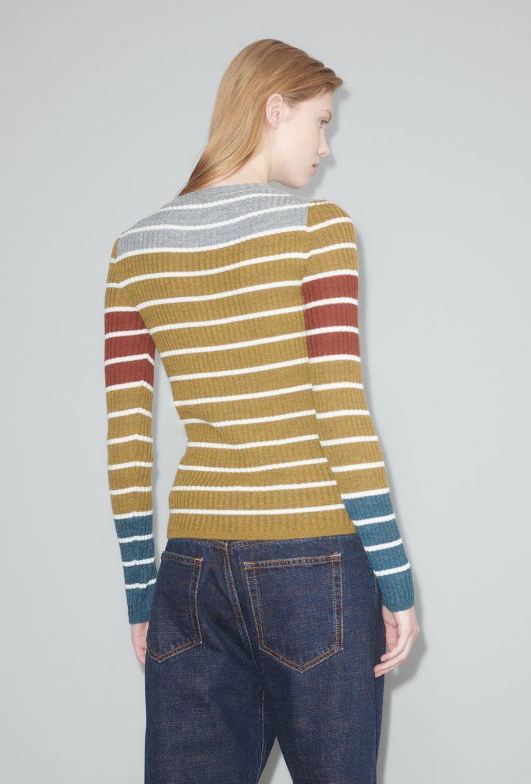 Odeeh Placed Stripe Pullover, Greengold Meist gekauft