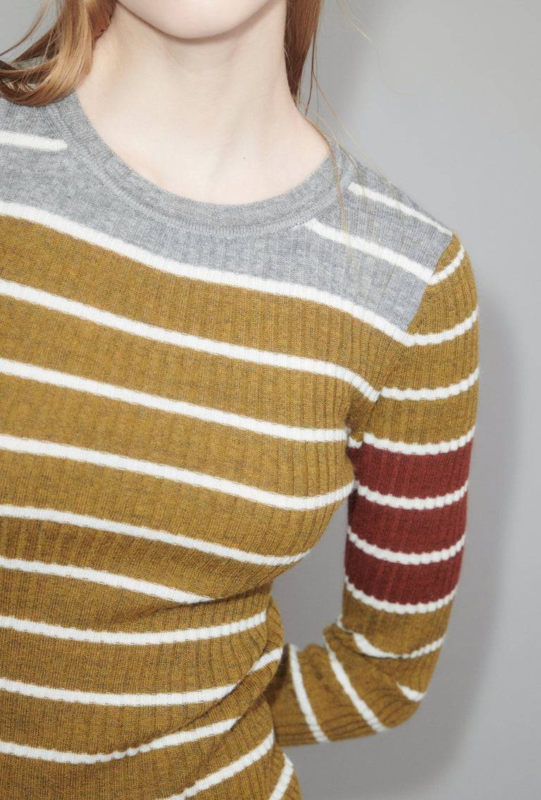 Odeeh Placed Stripe Pullover, Greengold Meist gekauft