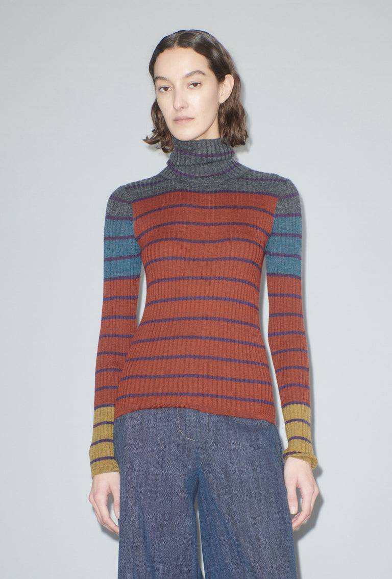 Odeeh Placed Stripe Pullover, Dark Copper Kostenloser Versand