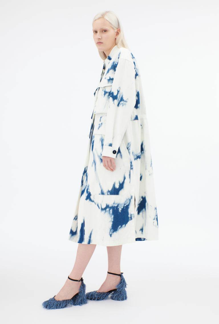 Odeeh Tie Dye Denim "Made in Italy" Mantel, Blue White Neuheiten