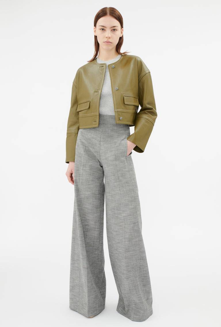 Odeeh Lamb Nappa Wet Look Jacke, Goldolive Räumungsverkauf