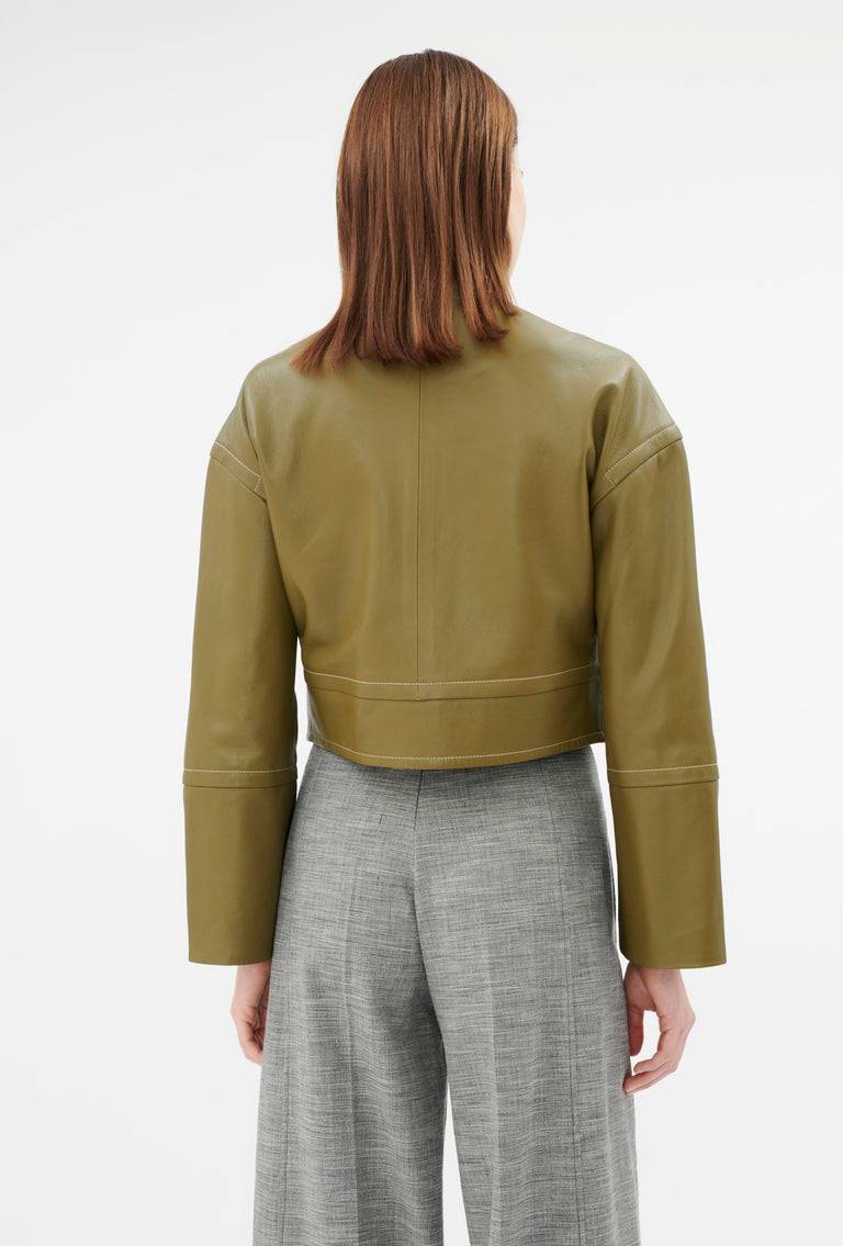 Odeeh Lamb Nappa Wet Look Jacke, Goldolive Räumungsverkauf