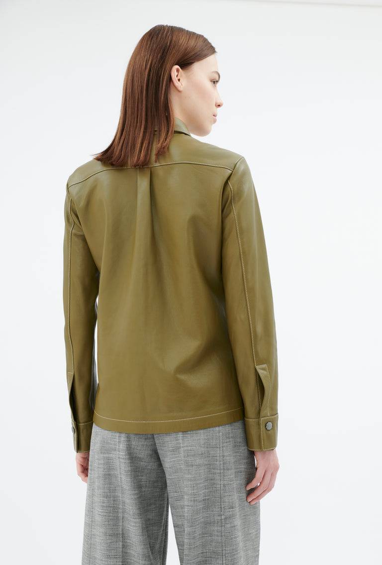 Odeeh Lamb Nappa Wet Look Bluse, Goldolive Tägliche Deals