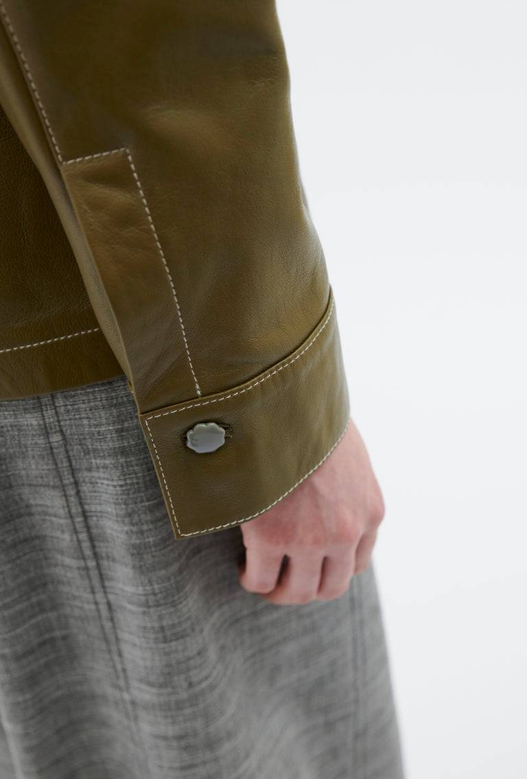Odeeh Lamb Nappa Wet Look Bluse, Goldolive Tägliche Deals